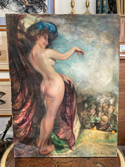 Vintage Robert Martin Antique Showgirl Nude Female Canvas Oil Painting