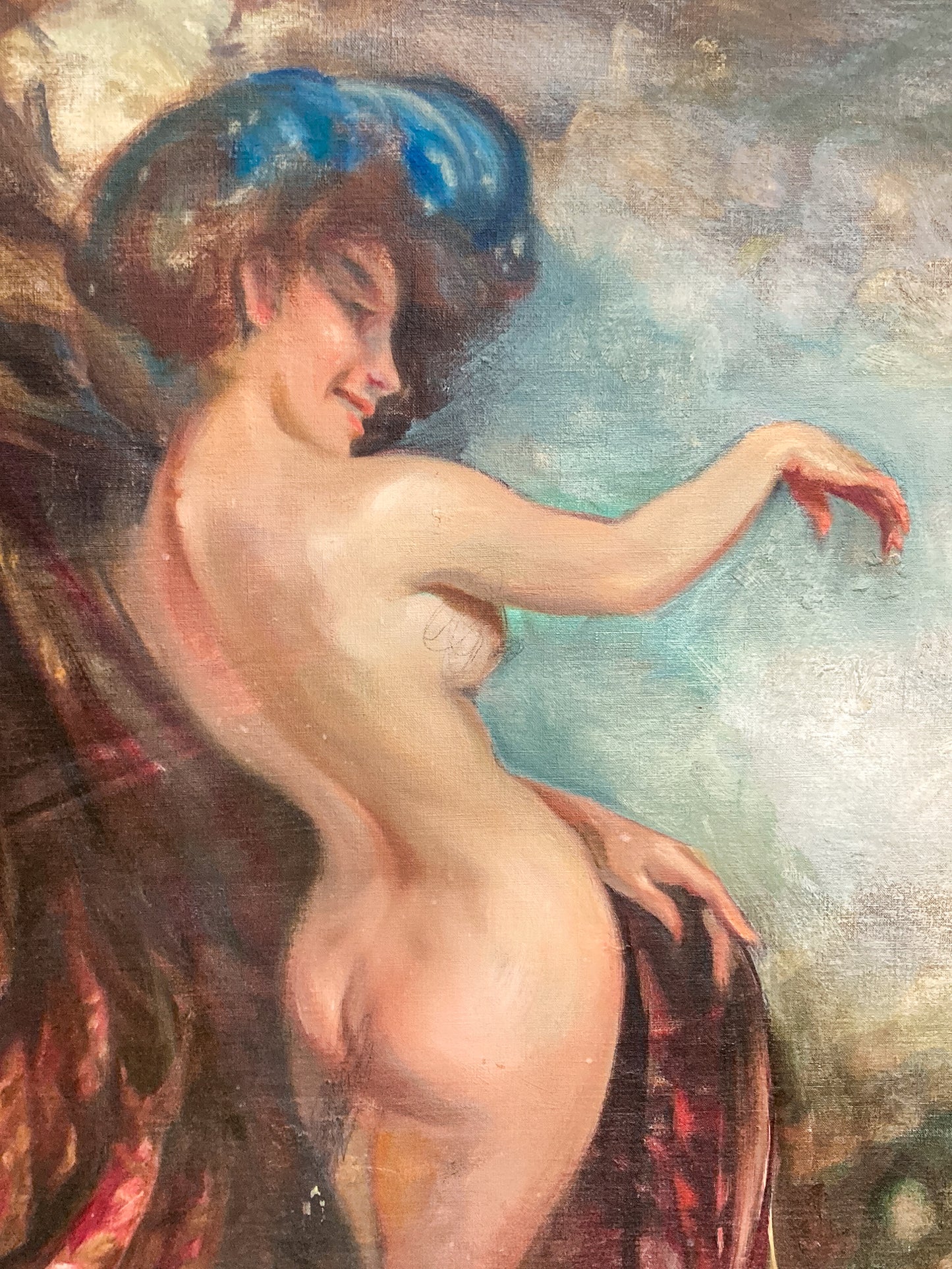 Vintage Robert Martin Antique Showgirl Nude Female Canvas Oil Painting