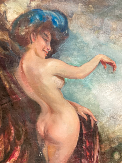 Vintage Robert Martin Antique Showgirl Nude Female Canvas Oil Painting