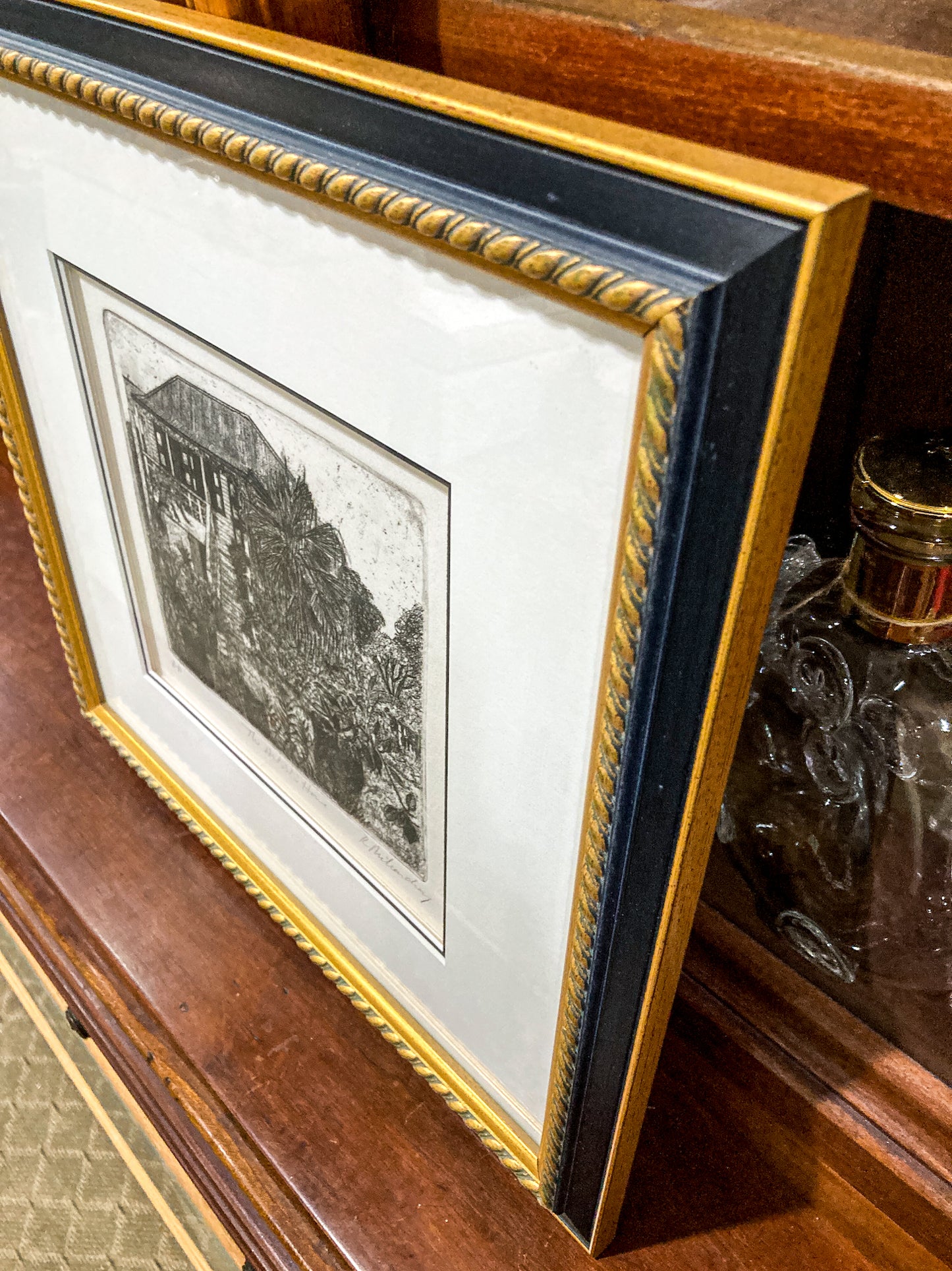 Vintage Roland Richardson Artist Proof New Orleans "The Artists Home" Framed Etching