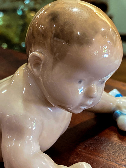 Vintage Royal Copenhagen Porcelain Baby #1739 Tummy Time Figurine