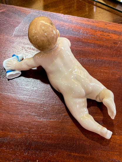 Vintage Royal Copenhagen Porcelain Baby #1739 Tummy Time Figurine