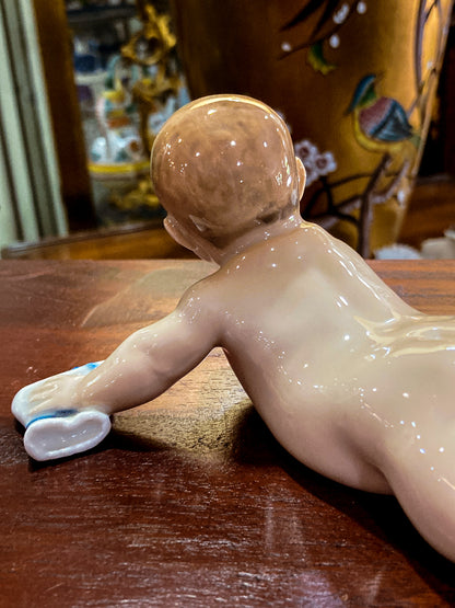 Vintage Royal Copenhagen Porcelain Baby #1739 Tummy Time Figurine