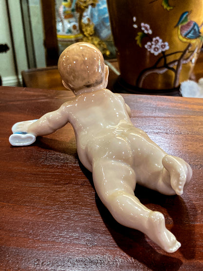 Vintage Royal Copenhagen Porcelain Baby #1739 Tummy Time Figurine