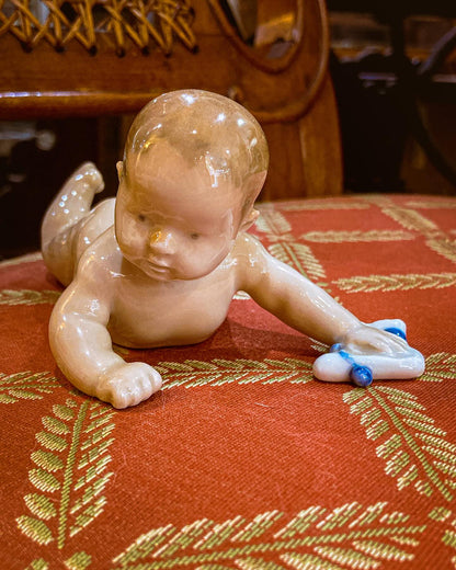 Vintage Royal Copenhagen Porcelain Baby #1739 Tummy Time Figurine