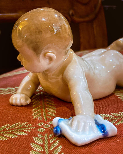 Vintage Royal Copenhagen Porcelain Baby #1739 Tummy Time Figurine