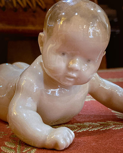 Vintage Royal Copenhagen Porcelain Baby #1739 Tummy Time Figurine