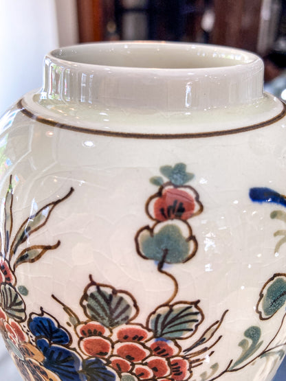 Vintage Royal Delft Floral Polychrome Earthenware Small Lidded Tea Caddy Jar