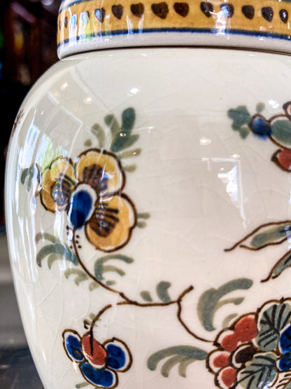 Vintage Royal Delft Floral Polychrome Earthenware Small Lidded Tea Caddy Jar