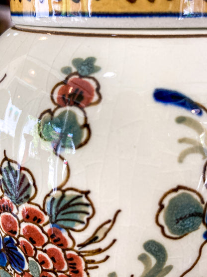 Vintage Royal Delft Floral Polychrome Earthenware Small Lidded Tea Caddy Jar