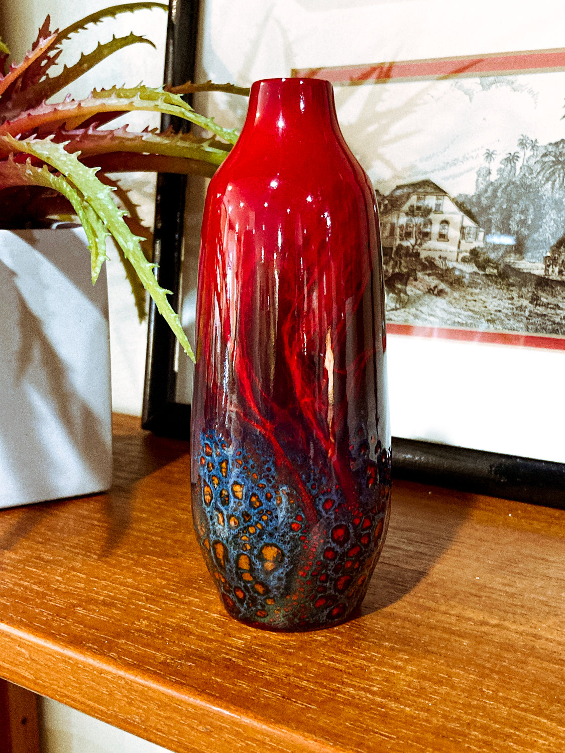 Vintage Royal Doulton Flambe Red Black Glazed 1614 Small Ceramic Vase