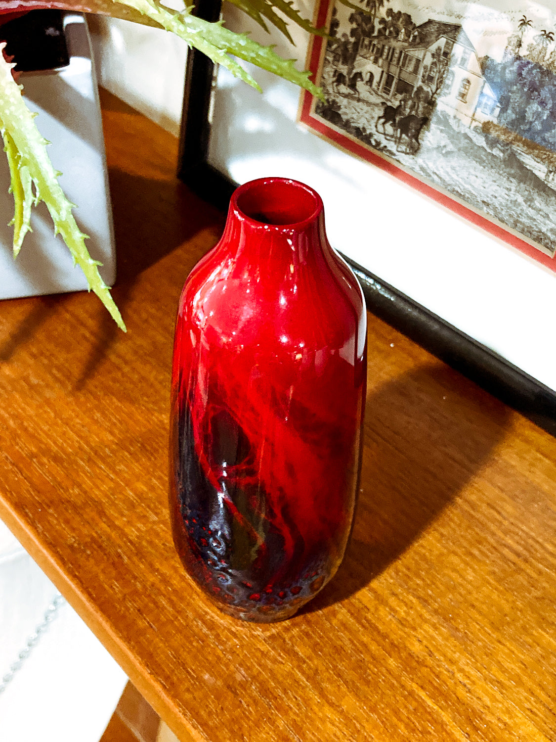 Vintage Royal Doulton Flambe Red Black Glazed 1614 Small Ceramic Vase