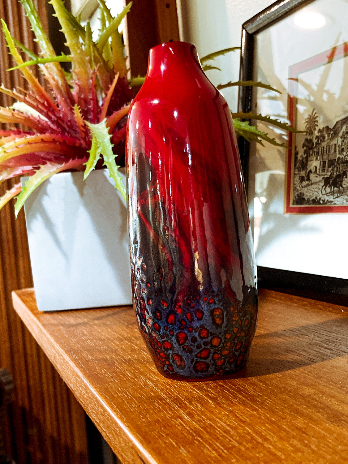 Vintage Royal Doulton Flambe Red Black Glazed 1614 Small Ceramic Vase