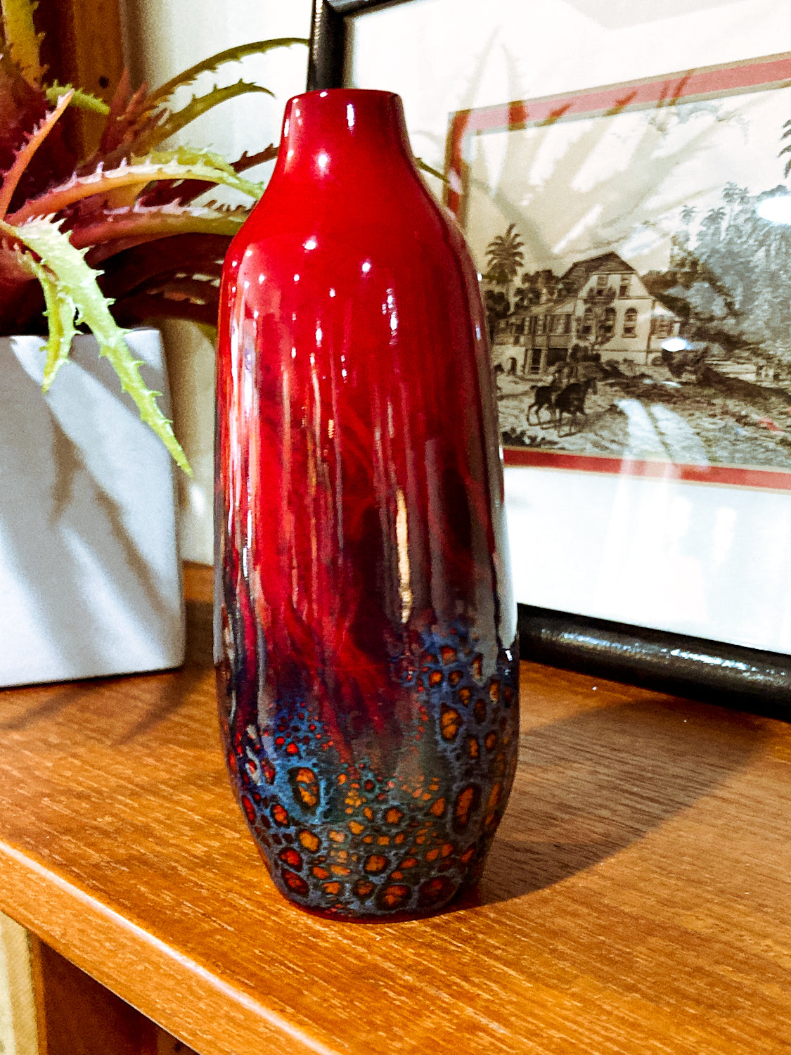 Vintage Royal Doulton Flambe Red Black Glazed 1614 Small Ceramic Vase