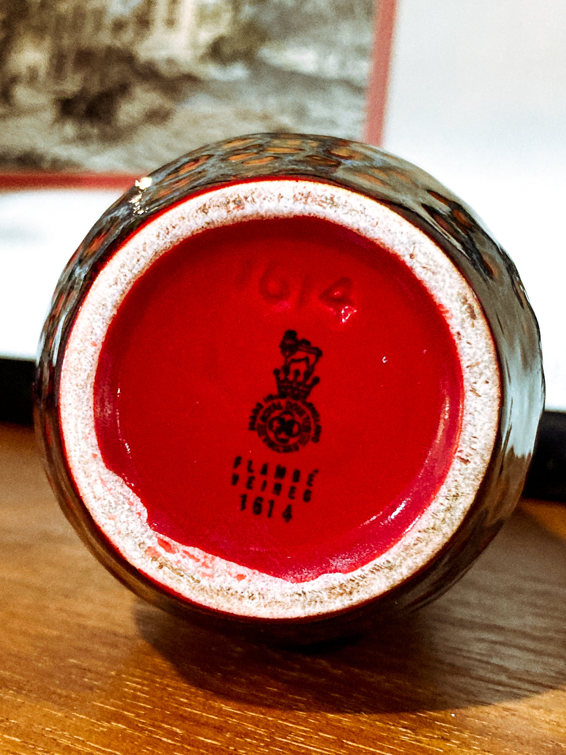 Vintage Royal Doulton Flambe Red Black Glazed 1614 Small Ceramic Vase