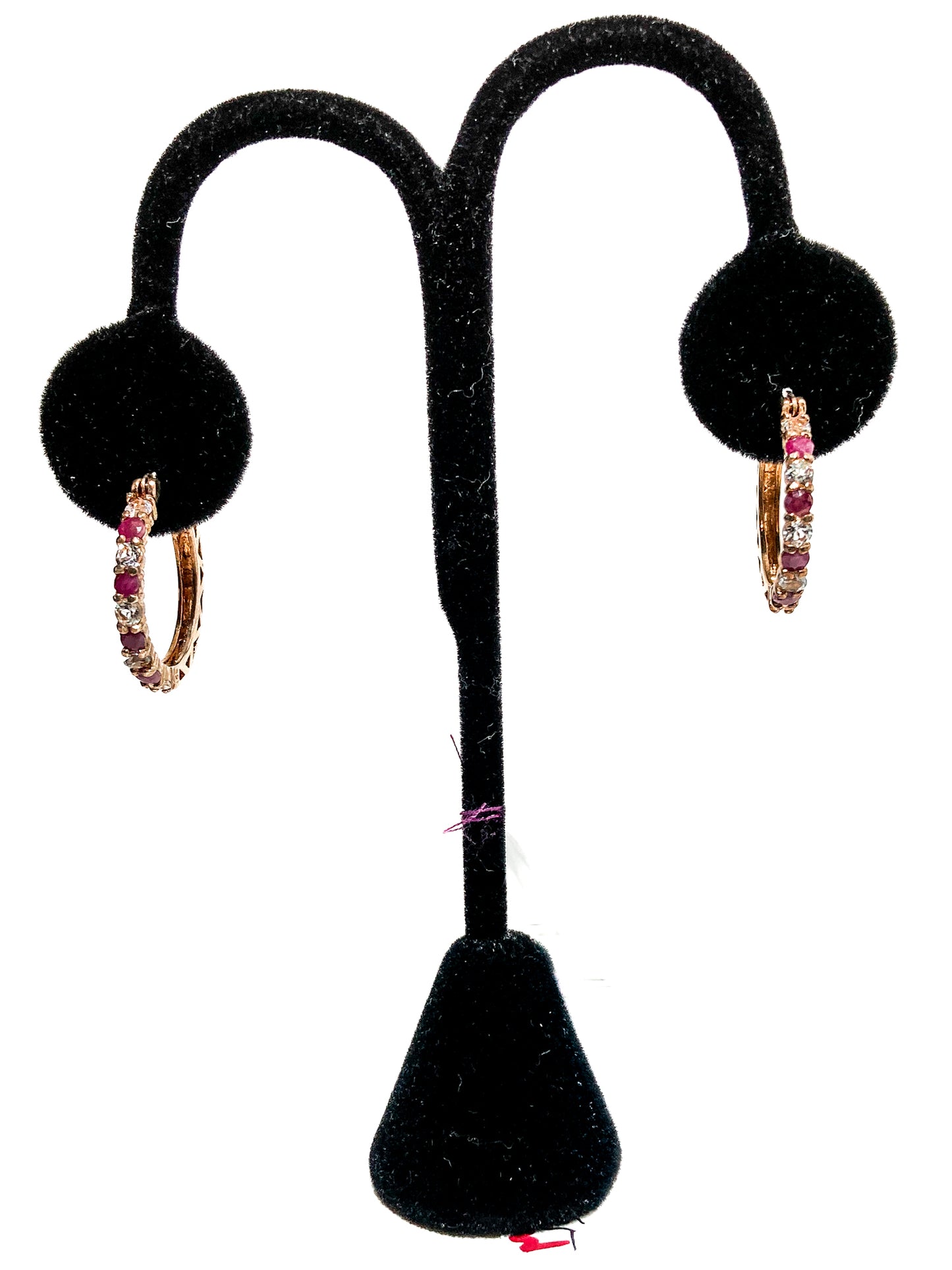 Vintage Ruby Clear Topaz Gold Filled Sterling Silver Latch Hoop Earrings