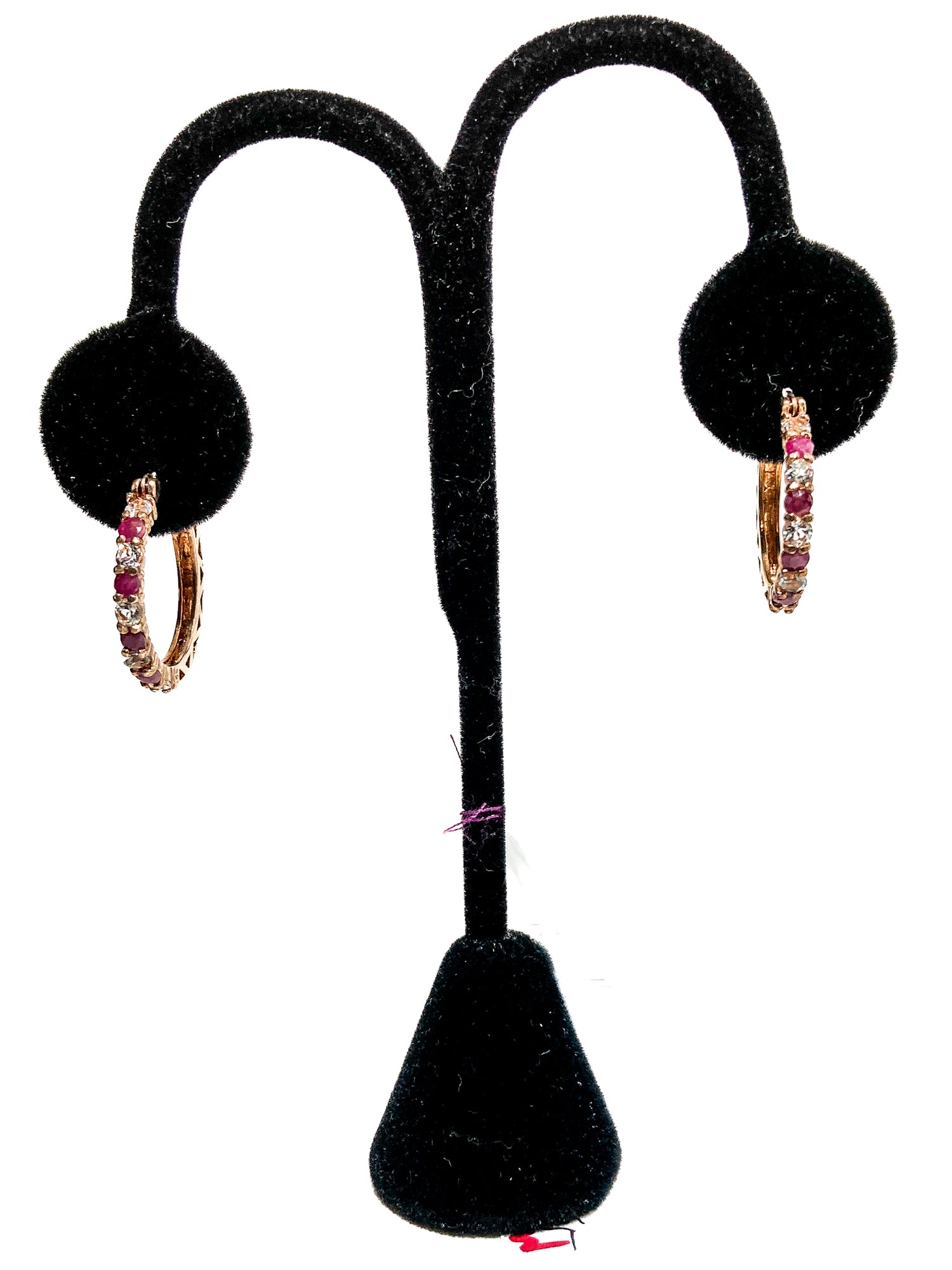 Vintage Ruby Clear Topaz Gold Filled Sterling Silver Latch Hoop Earrings