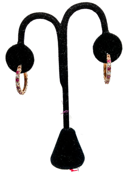 Vintage Ruby Clear Topaz Gold Filled Sterling Silver Latch Hoop Earrings