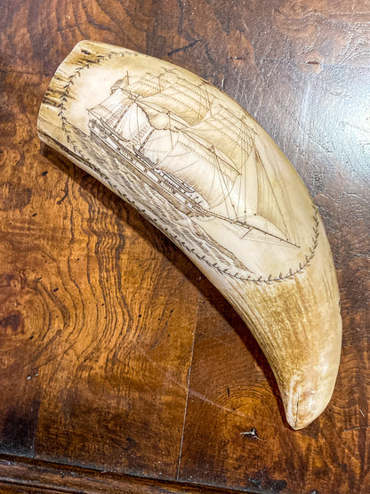 Vintage Scrimshaw Nautical Theme Resin Reproduction Faux Whale Tooth