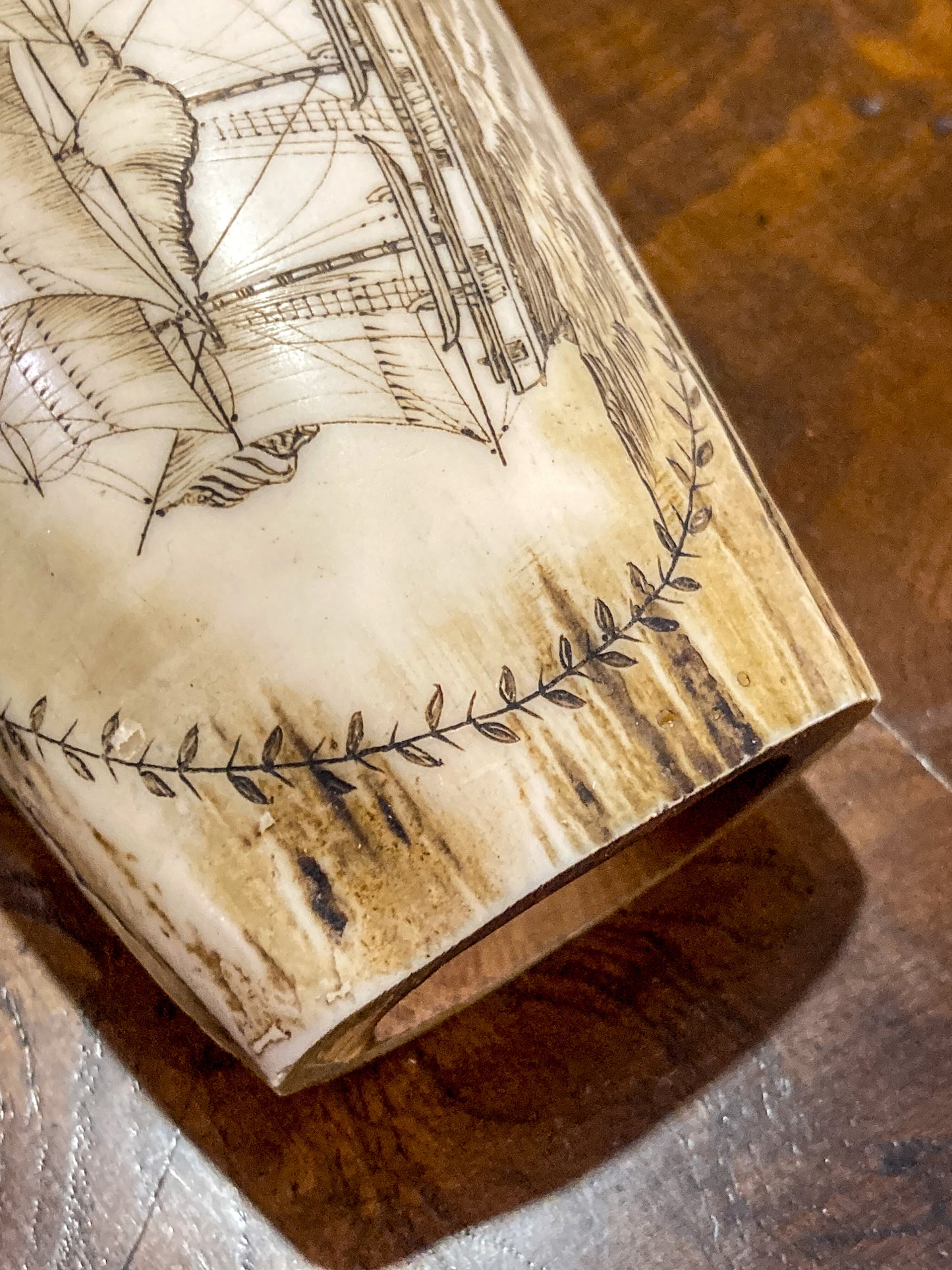 Vintage Scrimshaw Nautical Theme Resin Reproduction Faux Whale Tooth