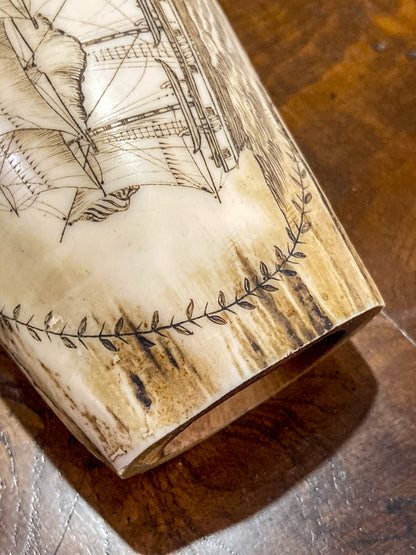 Vintage Scrimshaw Nautical Theme Resin Reproduction Faux Whale Tooth