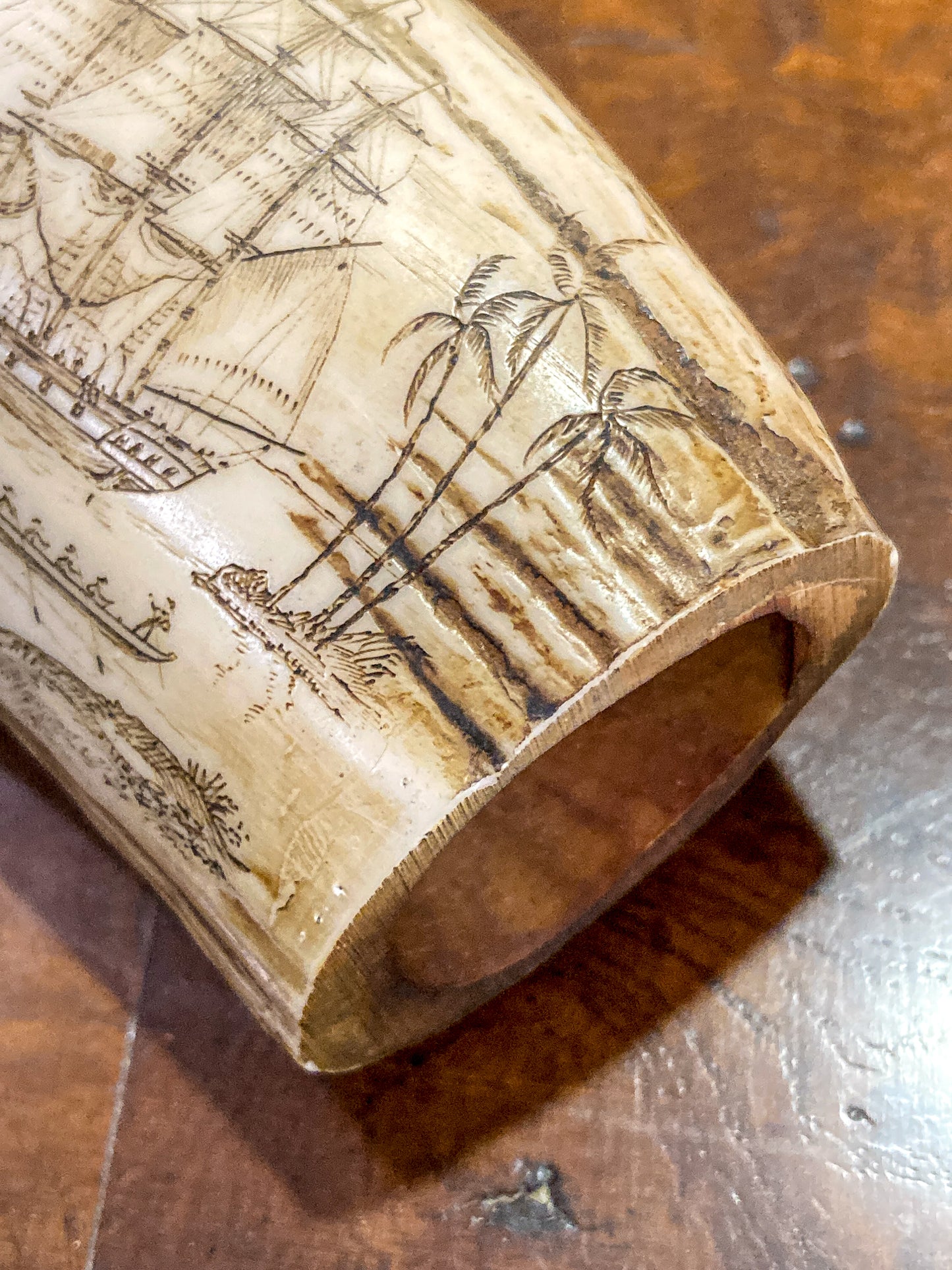 Vintage Scrimshaw Nautical Theme Resin Reproduction Faux Whale Tooth