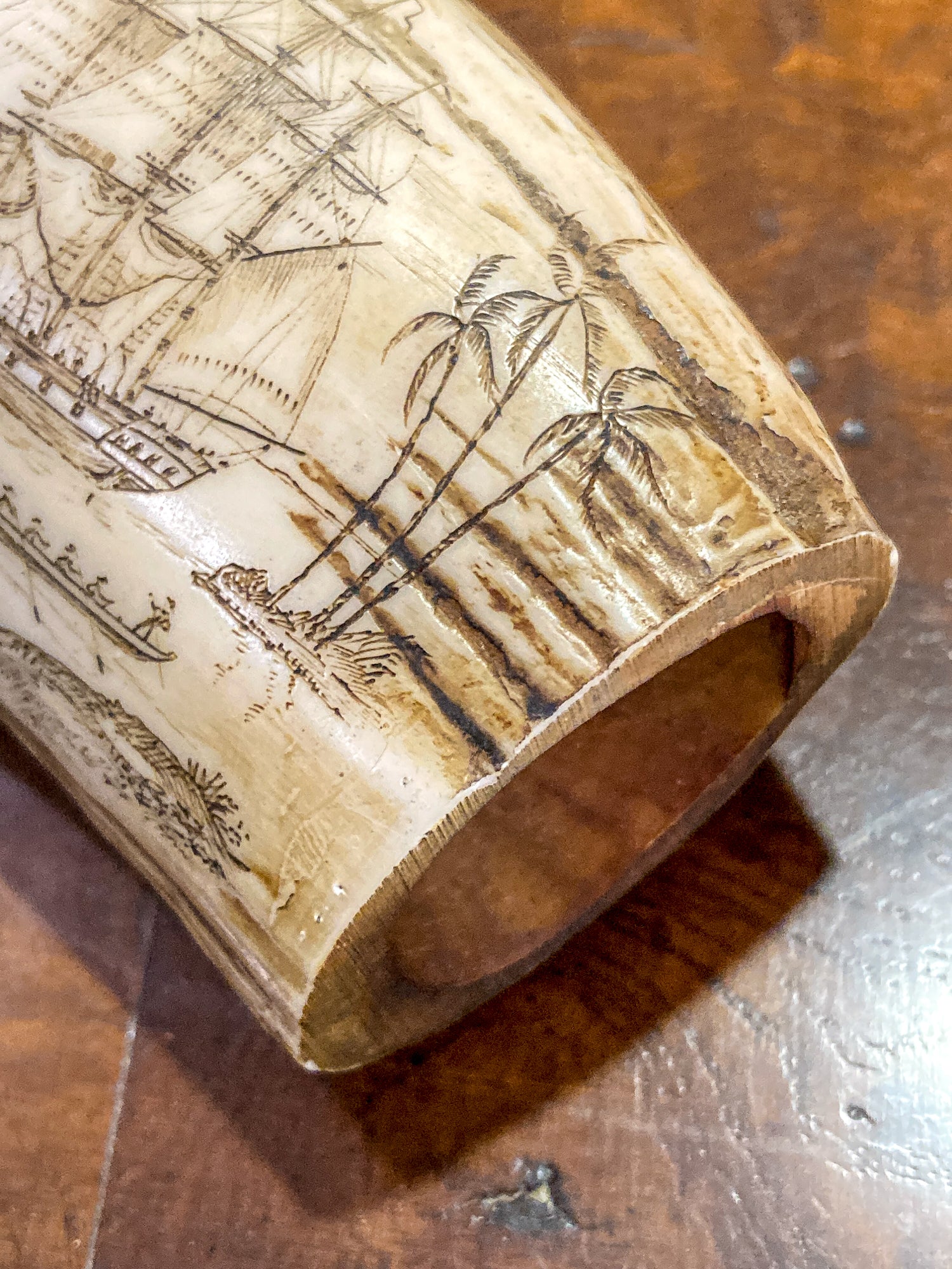 Vintage Scrimshaw Nautical Theme Resin Reproduction Faux Whale Tooth