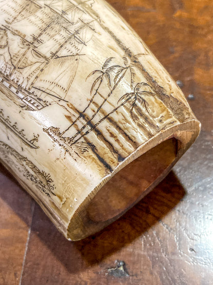 Vintage Scrimshaw Nautical Theme Resin Reproduction Faux Whale Tooth