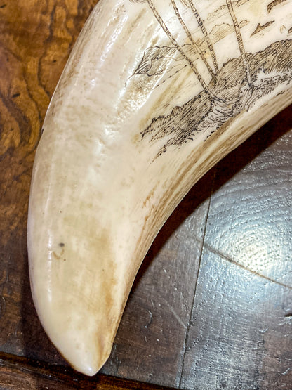 Vintage Scrimshaw Nautical Theme Resin Reproduction Faux Whale Tooth