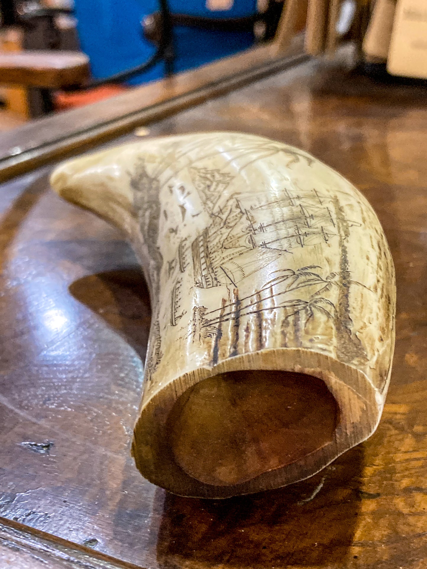Vintage Scrimshaw Nautical Theme Resin Reproduction Faux Whale Tooth