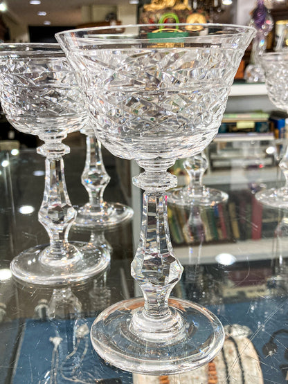 Set of Eight Vintage Engraved Clear Glass Stemmed Cocktail Glasses