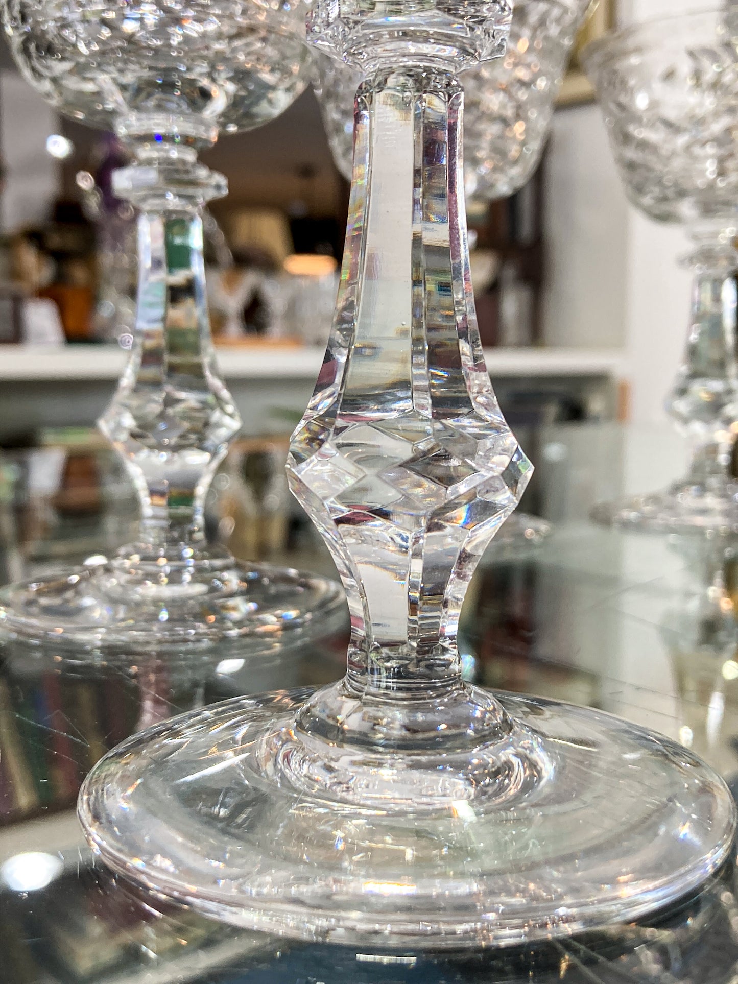 Set of Eight Vintage Engraved Clear Glass Stemmed Cocktail Glasses