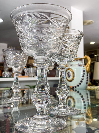 Set of Eight Vintage Engraved Clear Glass Stemmed Cocktail Glasses