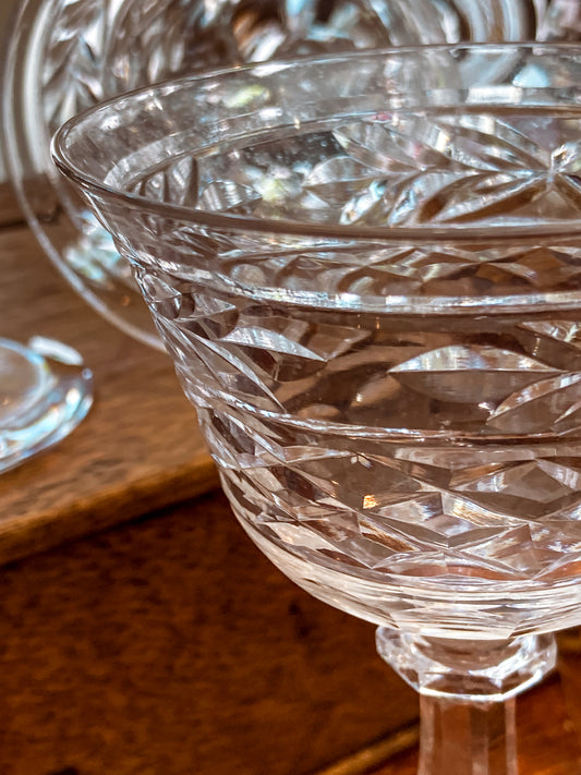 Set of Eight Vintage Engraved Clear Glass Stemmed Cocktail Glasses