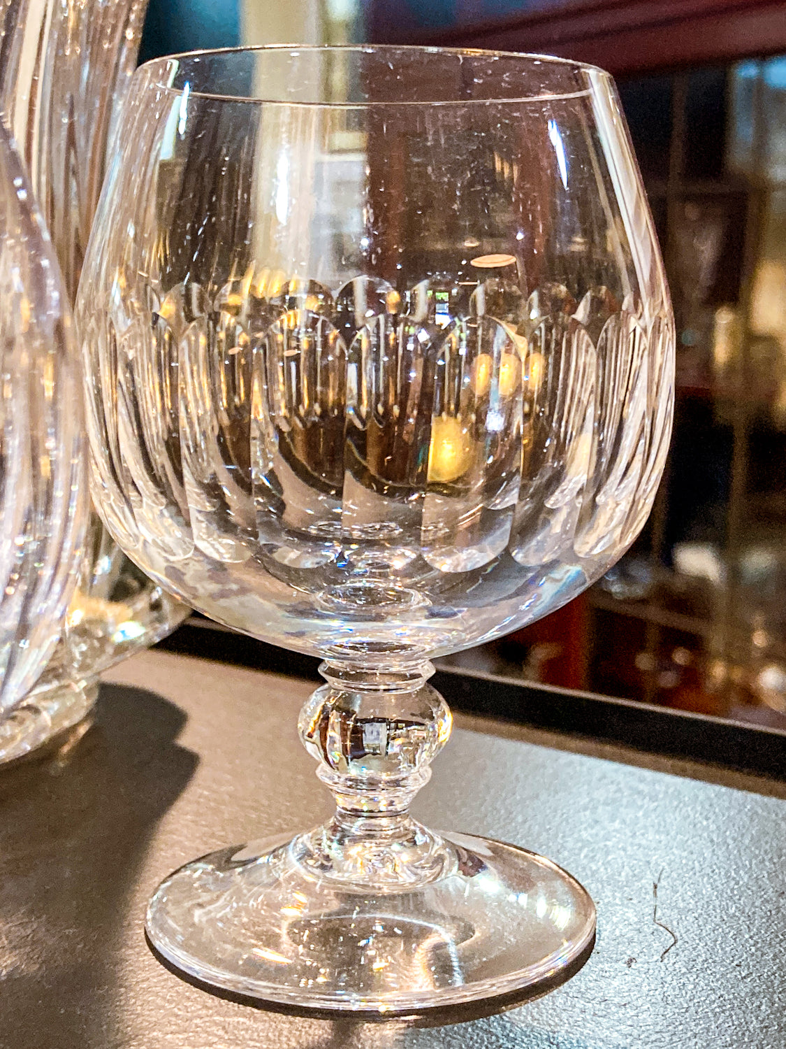 Set of Five Clear Crystal Stemmed Vintage Brandy Snifter Glasses