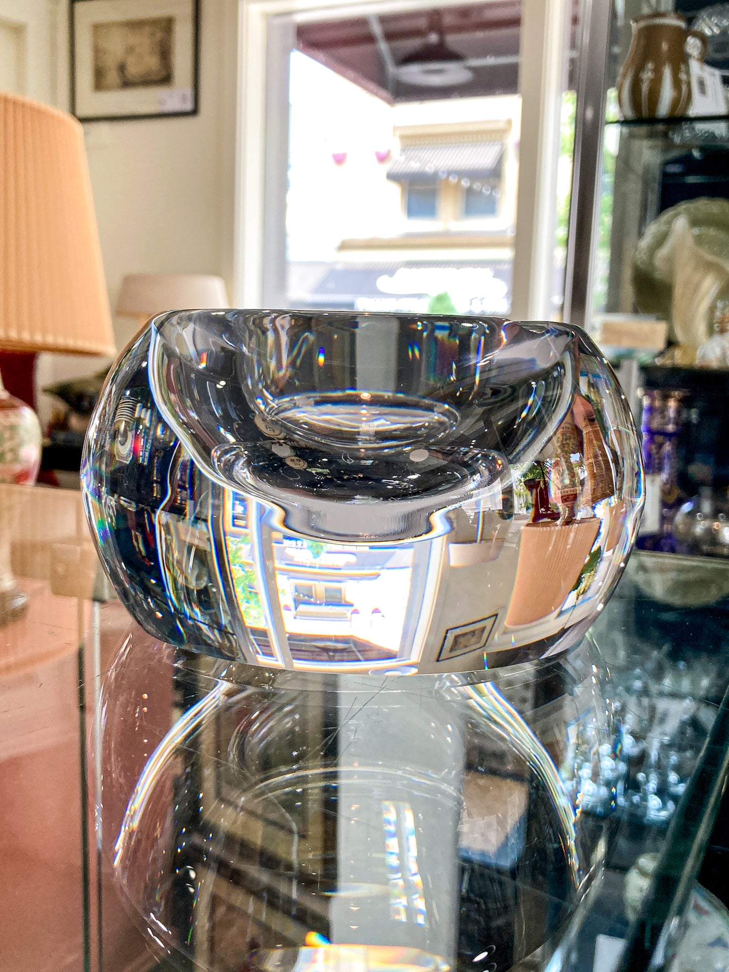 Vintage Sèvres Clear Crystal Bubble Cigar Sized Round Ashtray Bowl