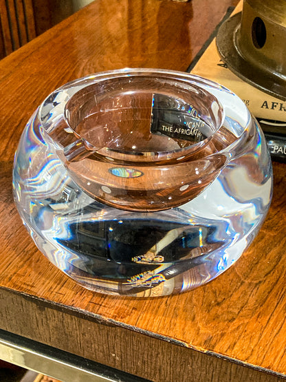 Vintage Sèvres Clear Crystal Bubble Cigar Sized Round Ashtray Bowl