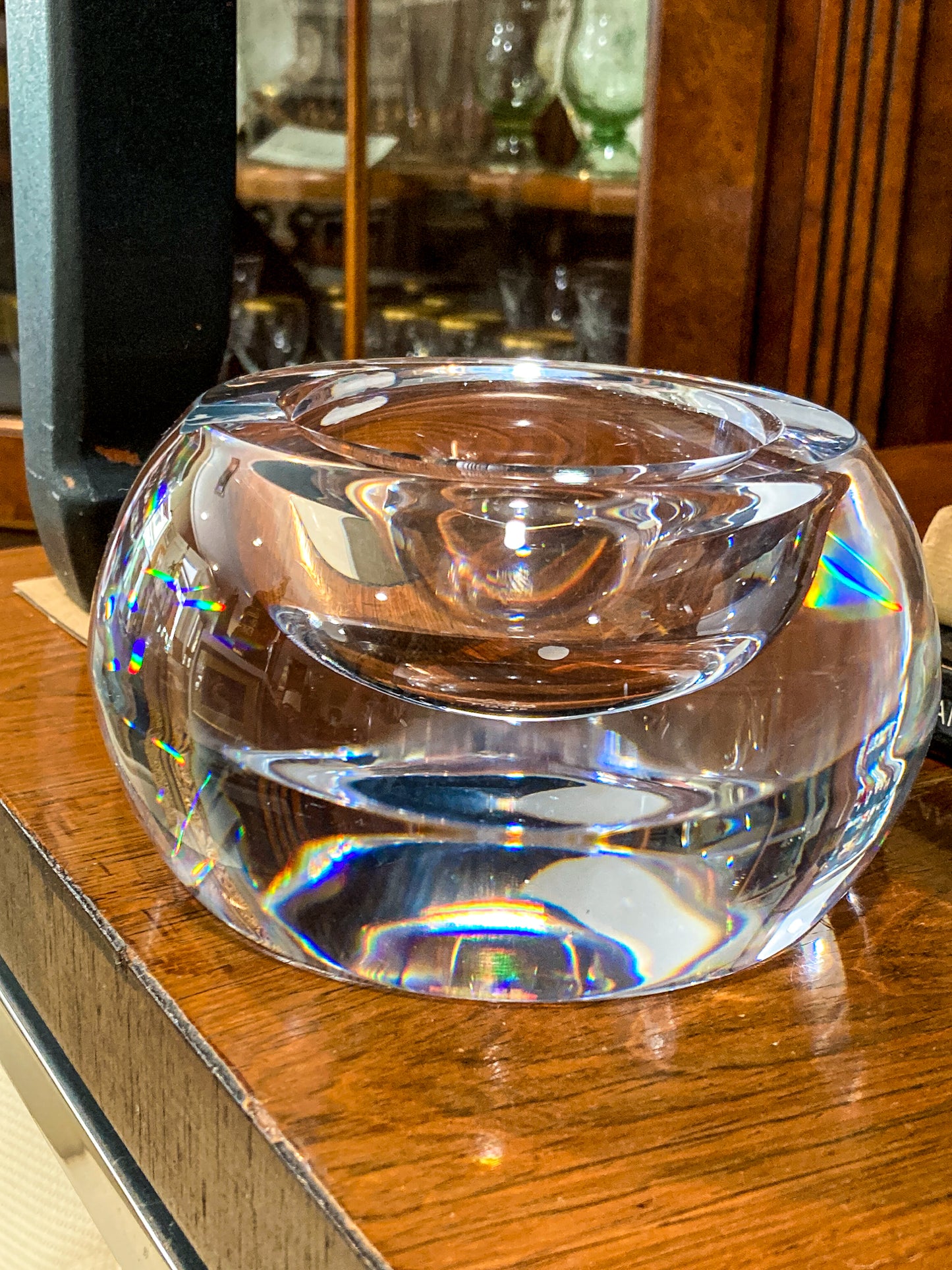 Vintage Sèvres Clear Crystal Bubble Cigar Sized Round Ashtray Bowl