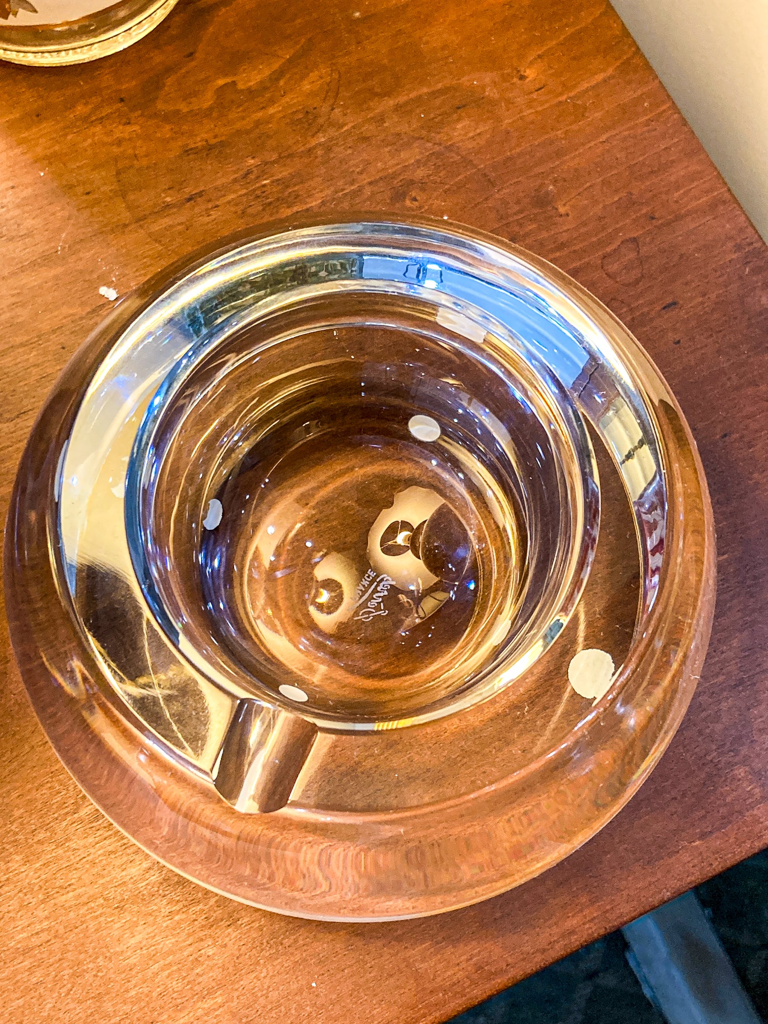 Vintage Sèvres Clear Crystal Bubble Cigar Sized Round Ashtray Bowl