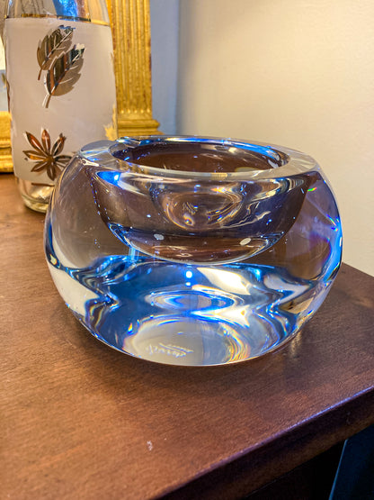 Vintage Sèvres Clear Crystal Bubble Cigar Sized Round Ashtray Bowl