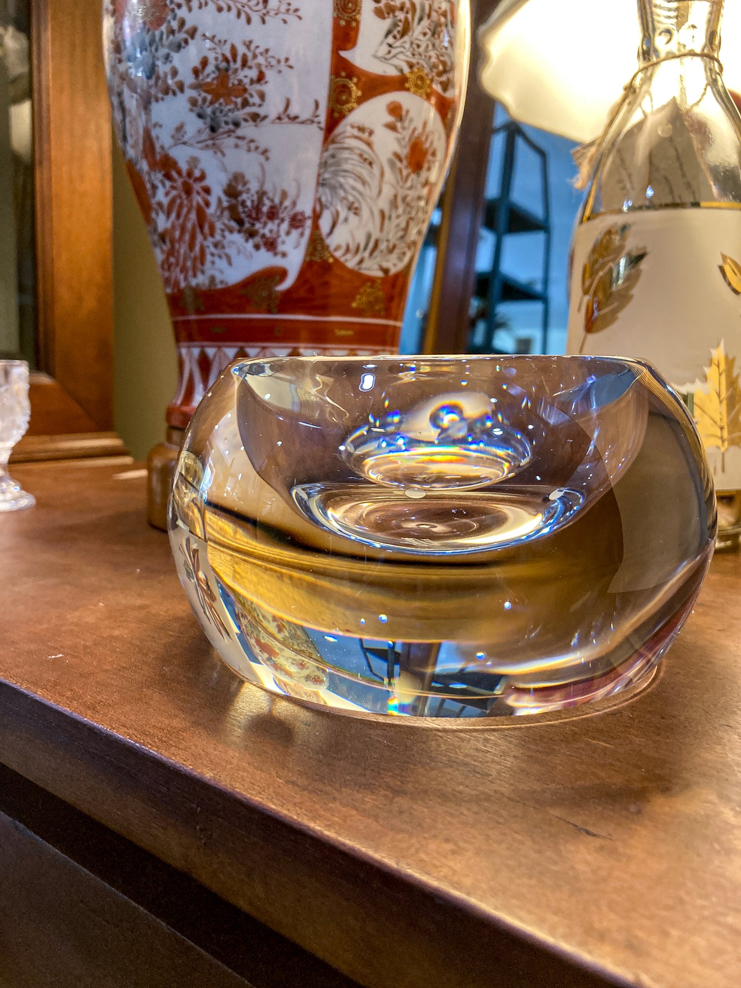 Vintage Sèvres Clear Crystal Bubble Cigar Sized Round Ashtray Bowl