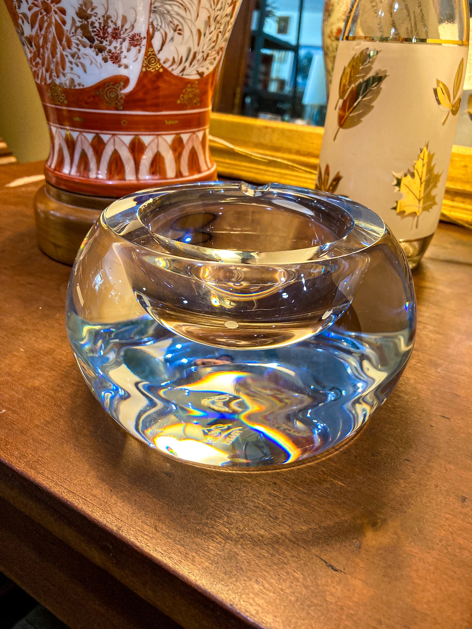 Vintage Sèvres Clear Crystal Bubble Cigar Sized Round Ashtray Bowl