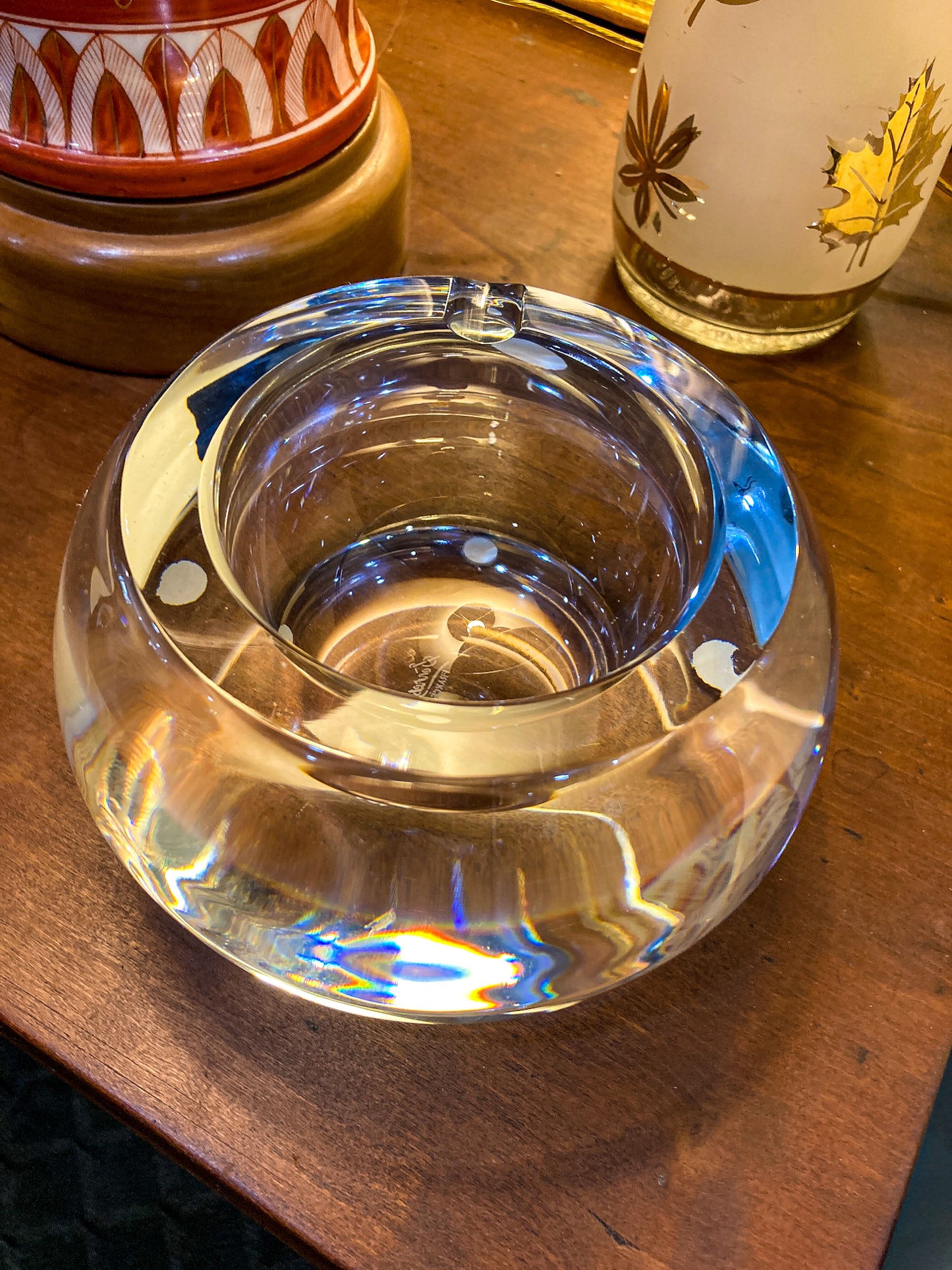 Vintage Sèvres Clear Crystal Bubble Cigar Sized Round Ashtray Bowl