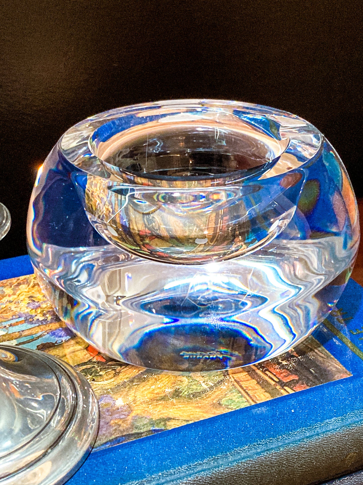 Vintage Sèvres Clear Crystal Bubble Cigar Sized Round Ashtray Bowl