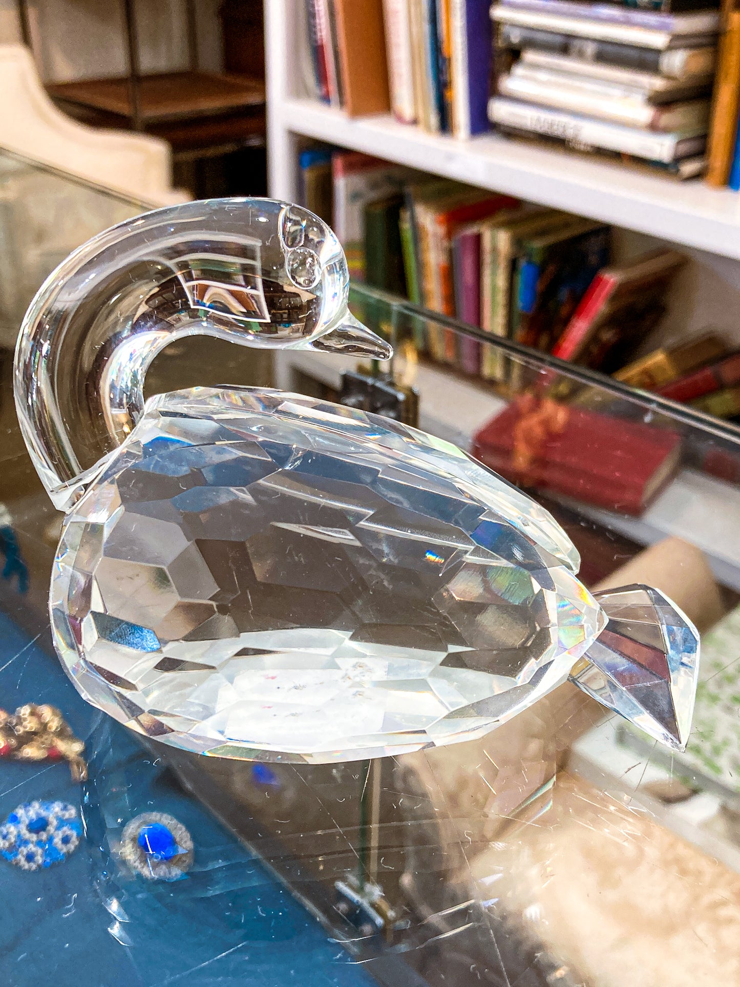 Vintage Shannon Irish Clear Crystal Faceted Resting Swan Figurine
