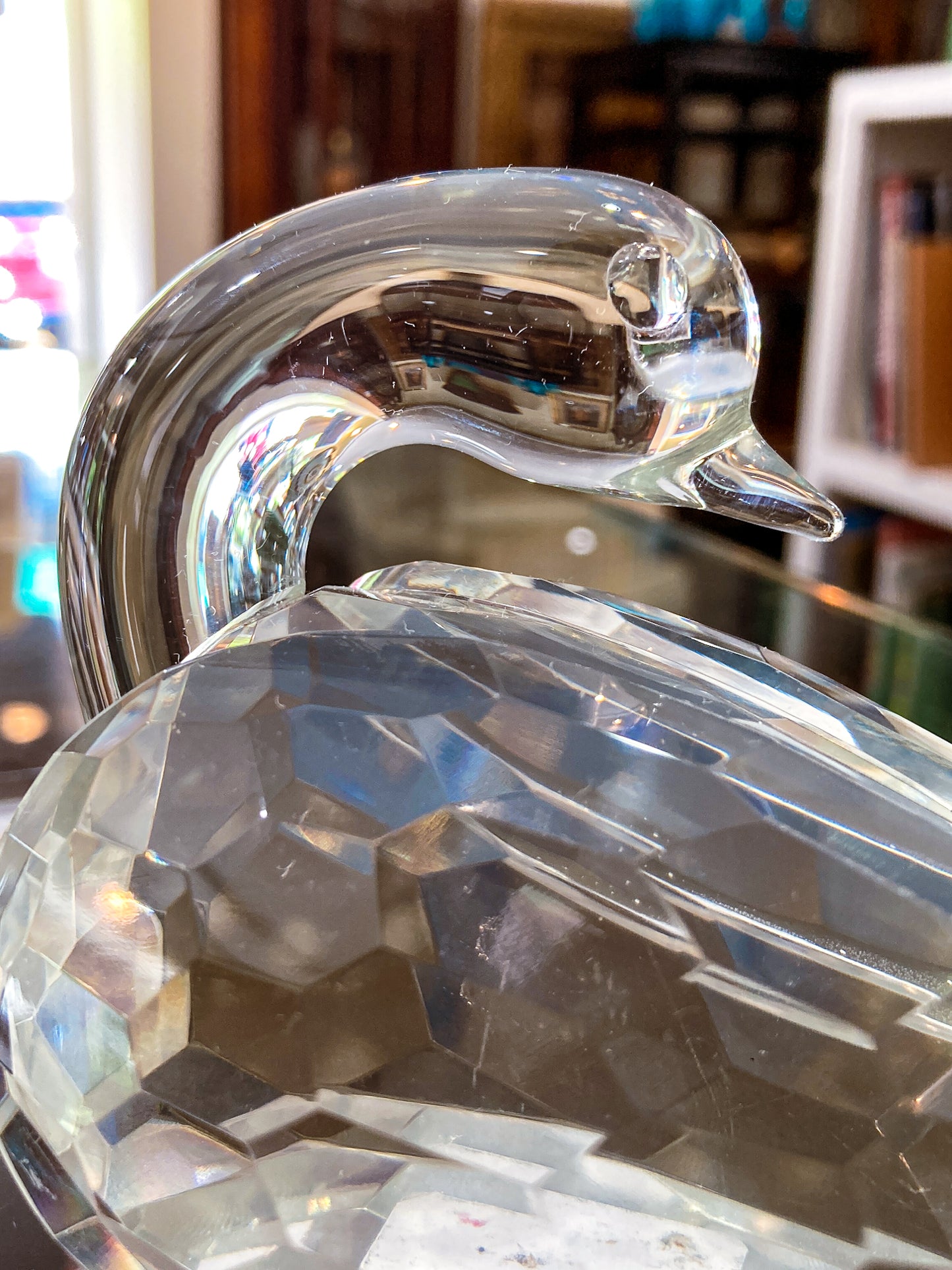 Vintage Shannon Irish Clear Crystal Faceted Resting Swan Figurine