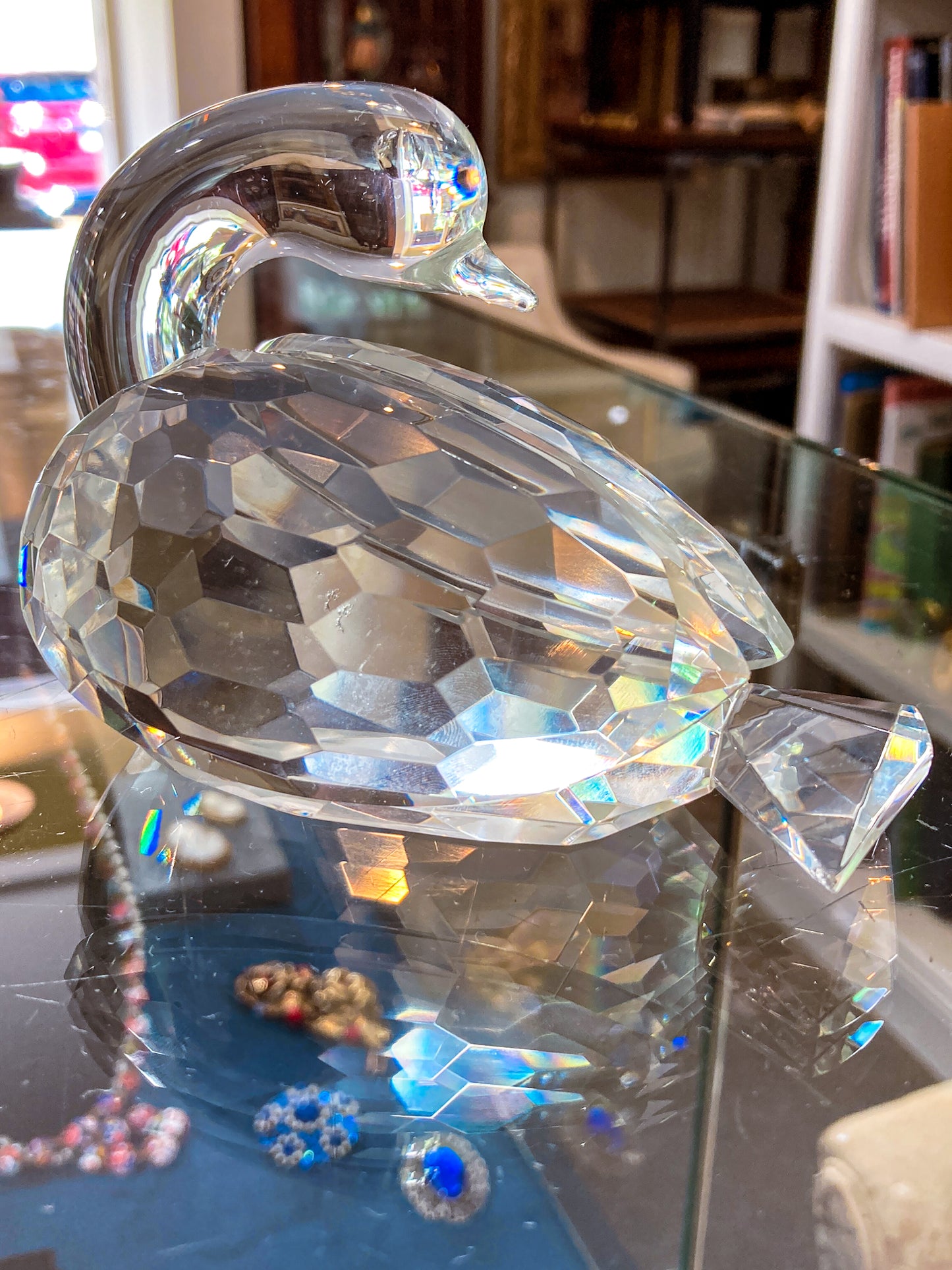 Vintage Shannon Irish Clear Crystal Faceted Resting Swan Figurine