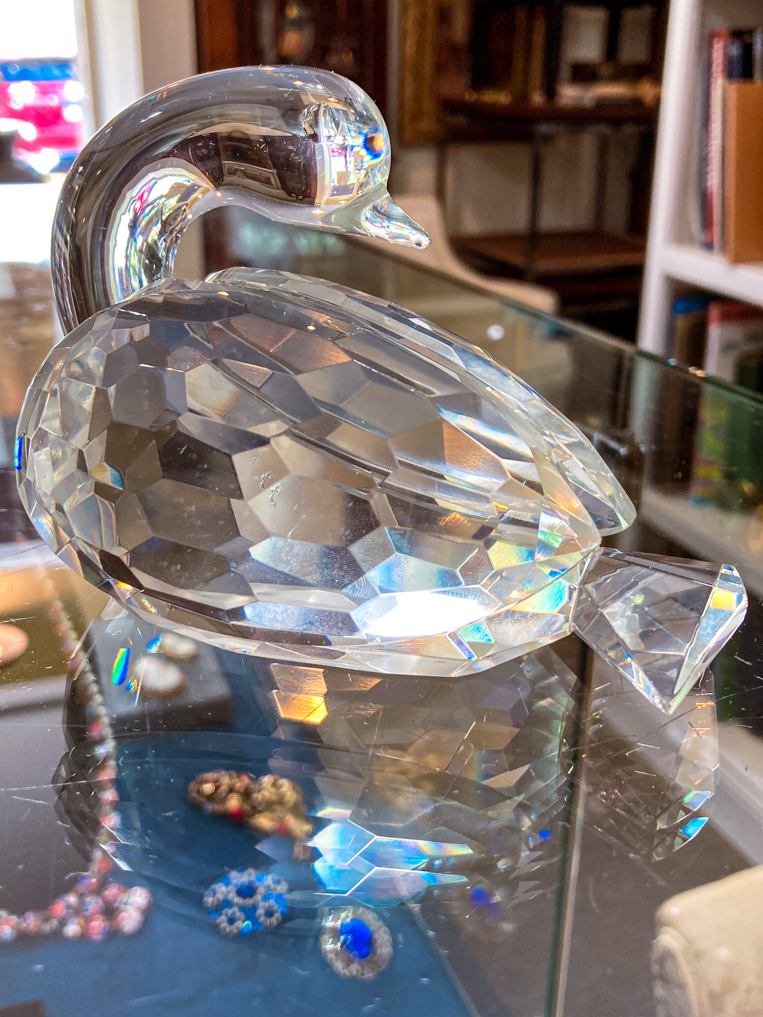 Vintage Shannon Irish Clear Crystal Faceted Resting Swan Figurine