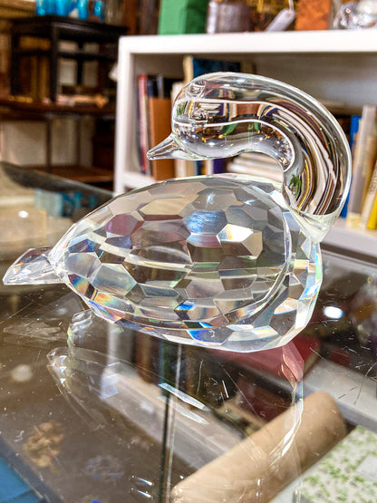 Vintage Shannon Irish Clear Crystal Faceted Resting Swan Figurine