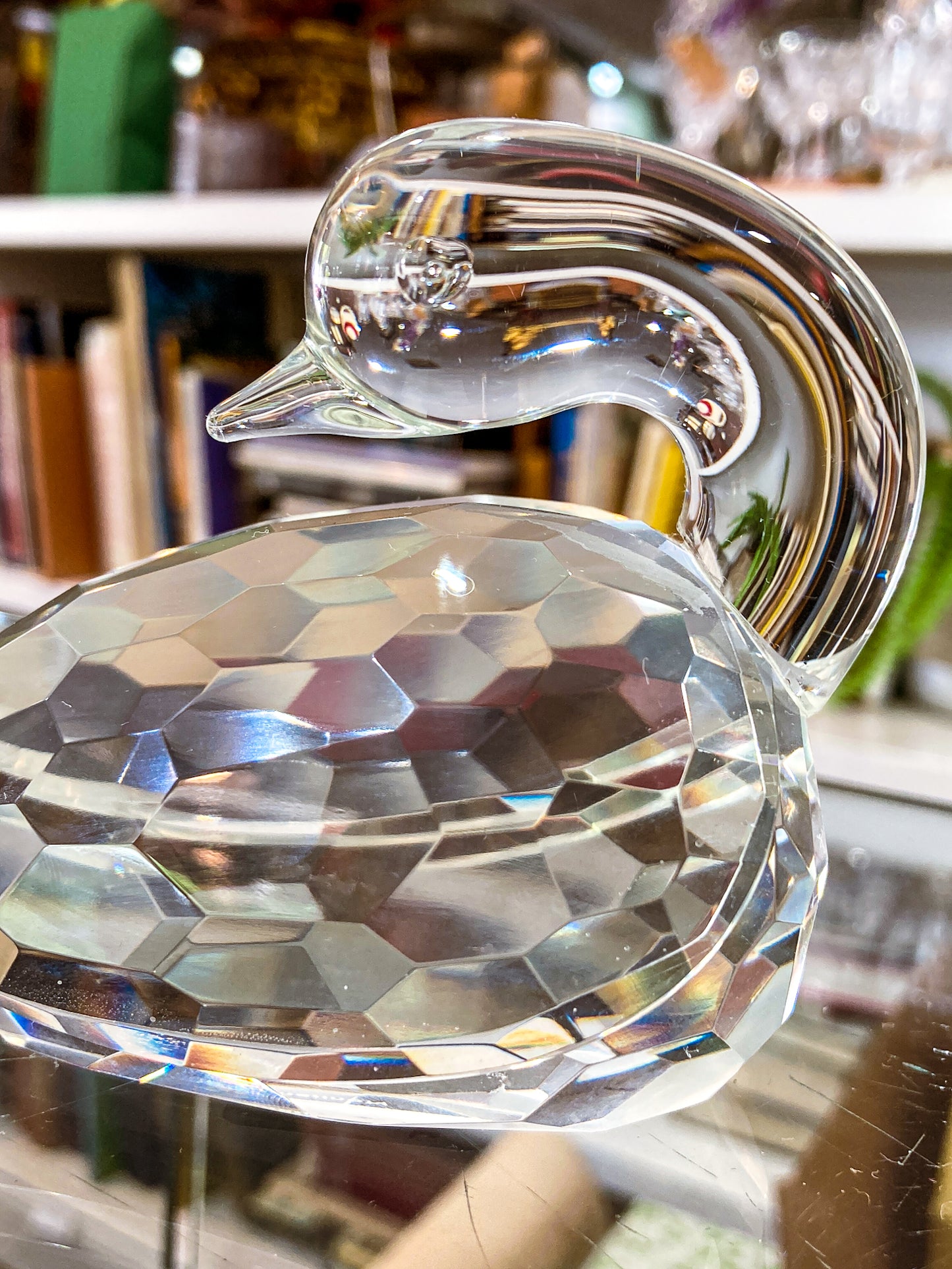 Vintage Shannon Irish Clear Crystal Faceted Resting Swan Figurine